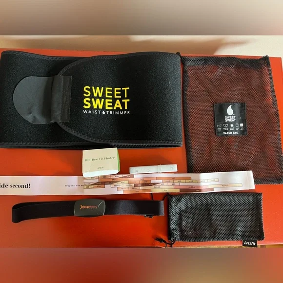 Sweet Sweat Waist Trimmer in Black/Orange Theory Heart Monitor/two tape/body NEW - Picture 7 of 16